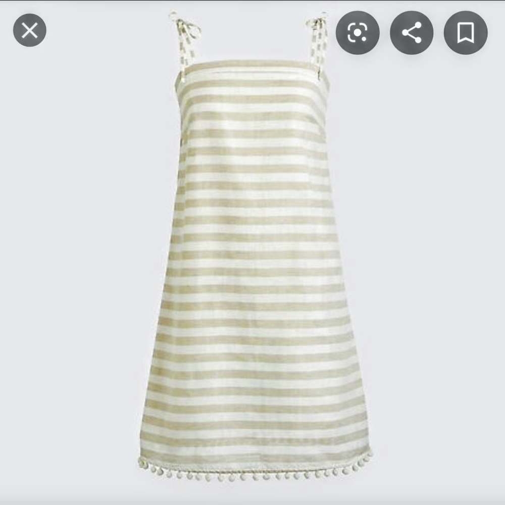 JCrew Pom Pom Spaghetti Straps linen striped dress